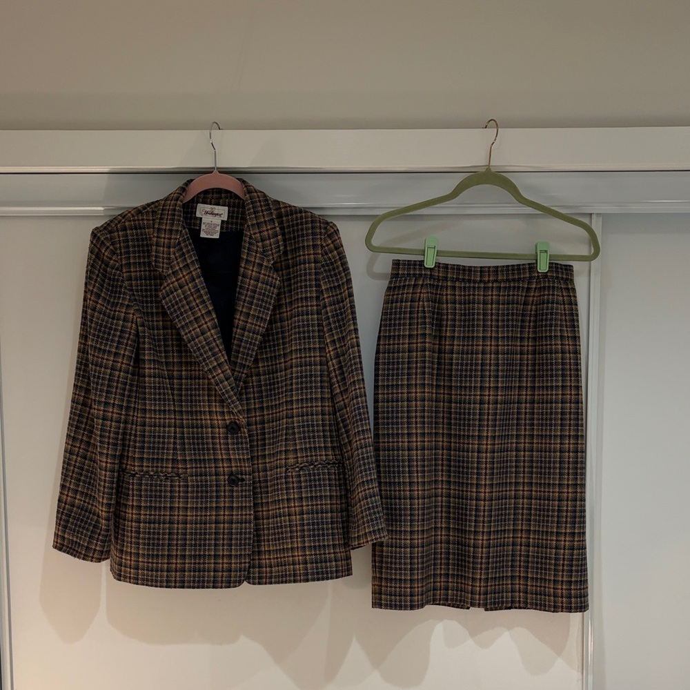 Vintage  Multicolor Plaid Blazer and Skirt Set